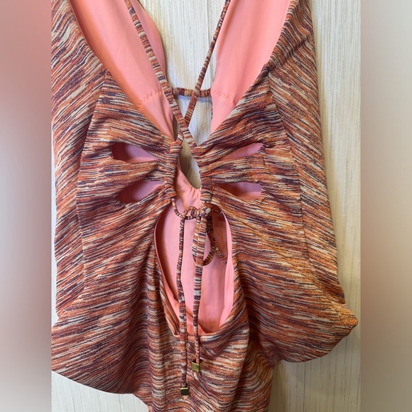 Becca by Rebecca Virtue Women's Sundance Metallic Plunge One Piece Swimsuit M - Picture 2 of 5